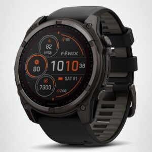 Garmin Fēnix 8 – 51 mm, Solar, Sapphire, Premium Multisport GPS Smartwatch, Built-in LED Flashlight, Carbon Gray DLC Titanium with Pebble Gray Band