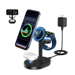 Hevanto 2026 3 in 1 Wireless Charging Station for Apple MagSafe Charger, 15W Fast Magnetic Mag-Safe Charger Stand for iPhone, Apple Watch, AirPods
