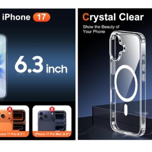 Temdan for iPhone 17 Case Clear with Screen Protector, Compatible with Magsafe, Anti-Yellowing, Military-Grade Protection