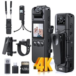 Z11 4K Body Camera with Audio and Video Recording, 128GB Small Body Cam with 180° Rotating Lens, 6HR Battery & Night Vision, Wearable Camera